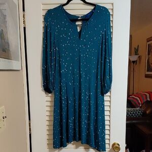 Apt. 9 Womens Size Large Teal with Multi-Color Speckled Pattern 3/4 Sleeve Dress